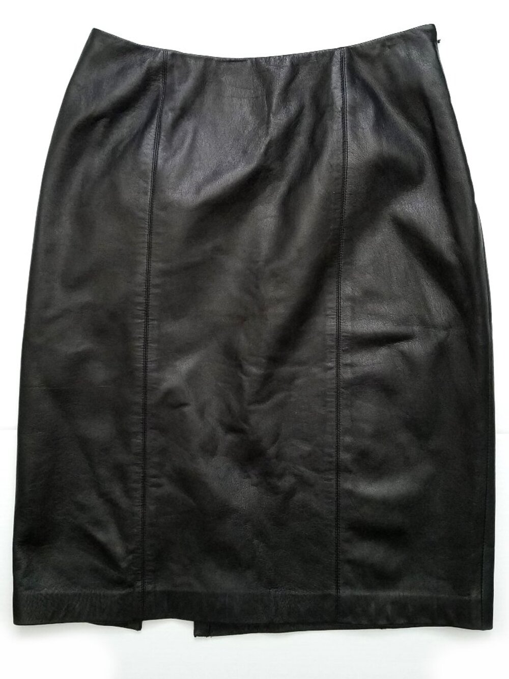 Vintage Linda Allard Ellen Tracy 100% Leather Midi Skirt Black 4